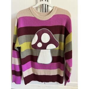 NWT Pullover Sweater Mushroom Size Small "Forever 21" Super Cute Striped Shroom
